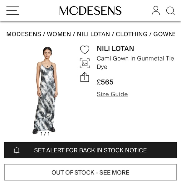 NILI LOTAN CAMI SILK GOWN IN GUNMETAL TIEDYE - Picture 2 of 9